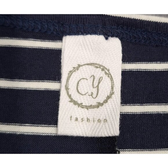 EUC CY Fashion Womens Navy & White Striped Asymmetrical Top/Sz S - Picture 3 of 4